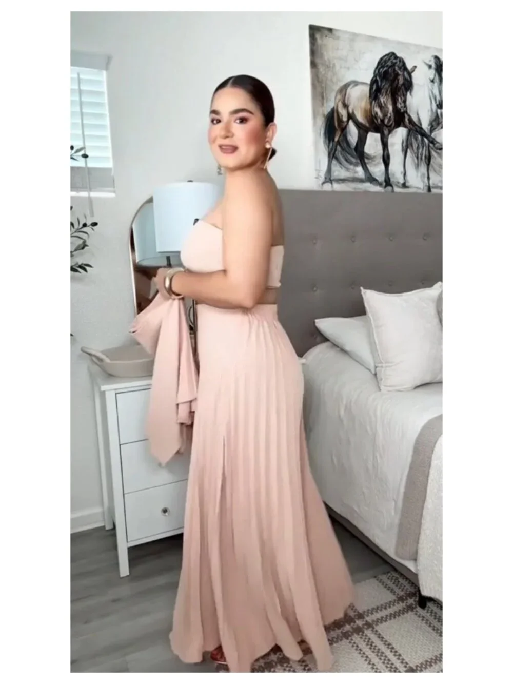 3 Piece Pleated Vacation Outfit Set with Crop Top, Bandeau & Wide Leg Pants